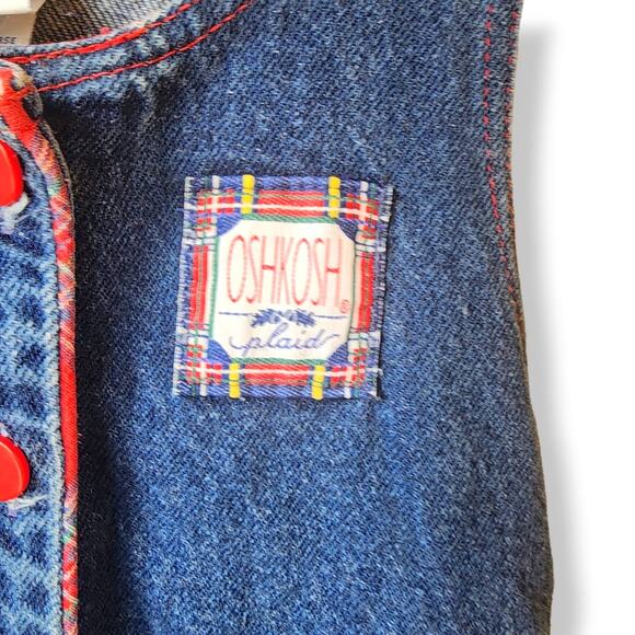 Vintage Oshkosh B'gosh Denim Dress Size 5 Made in USA Plaid Pink Label - Picture 3 of 7